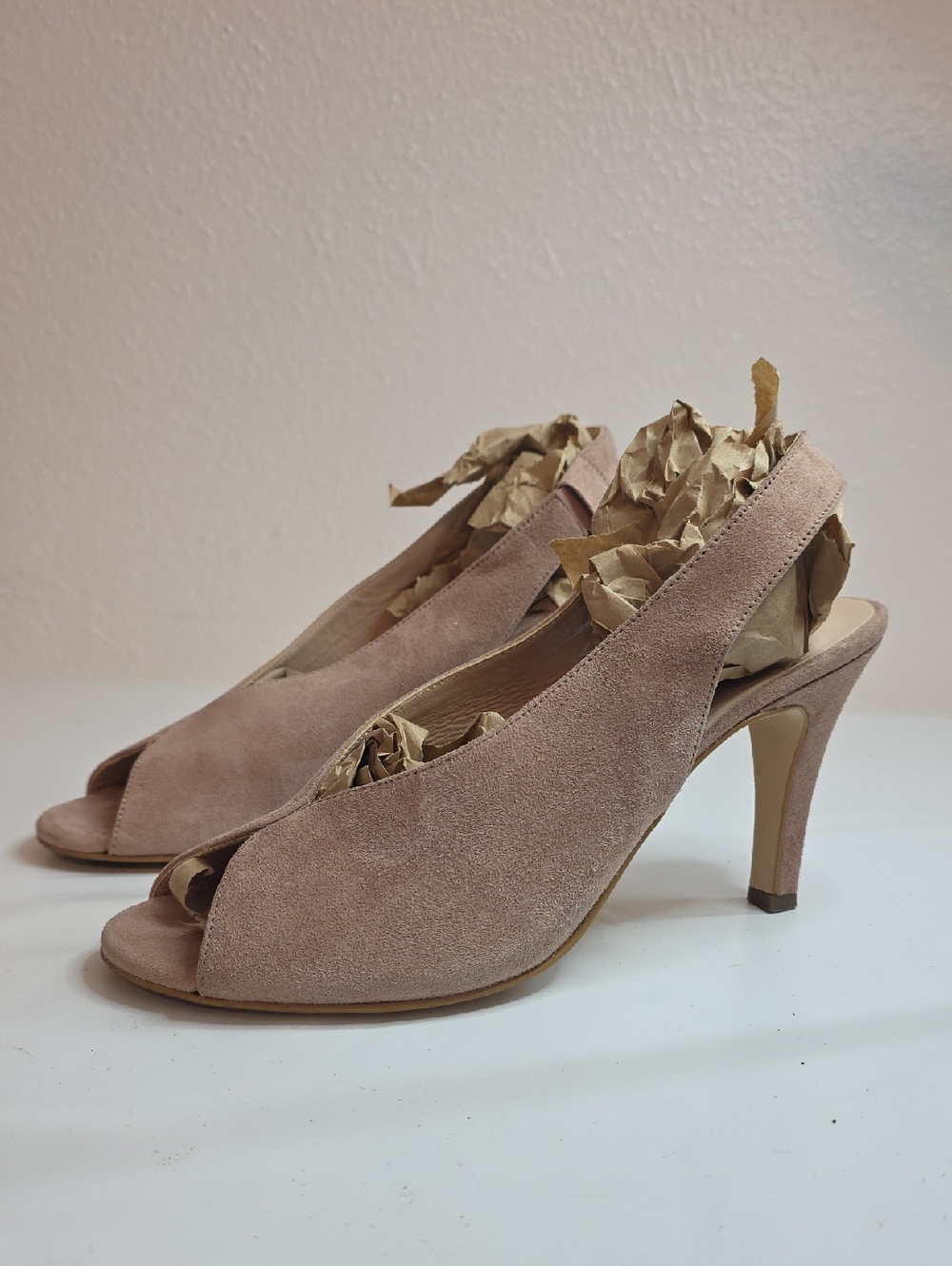 PAUL GREEN AVANTI SUEDE SLINGBACK PEEP TOE DUSTY PINK HEELS LADIES UK7 LIKE NEW